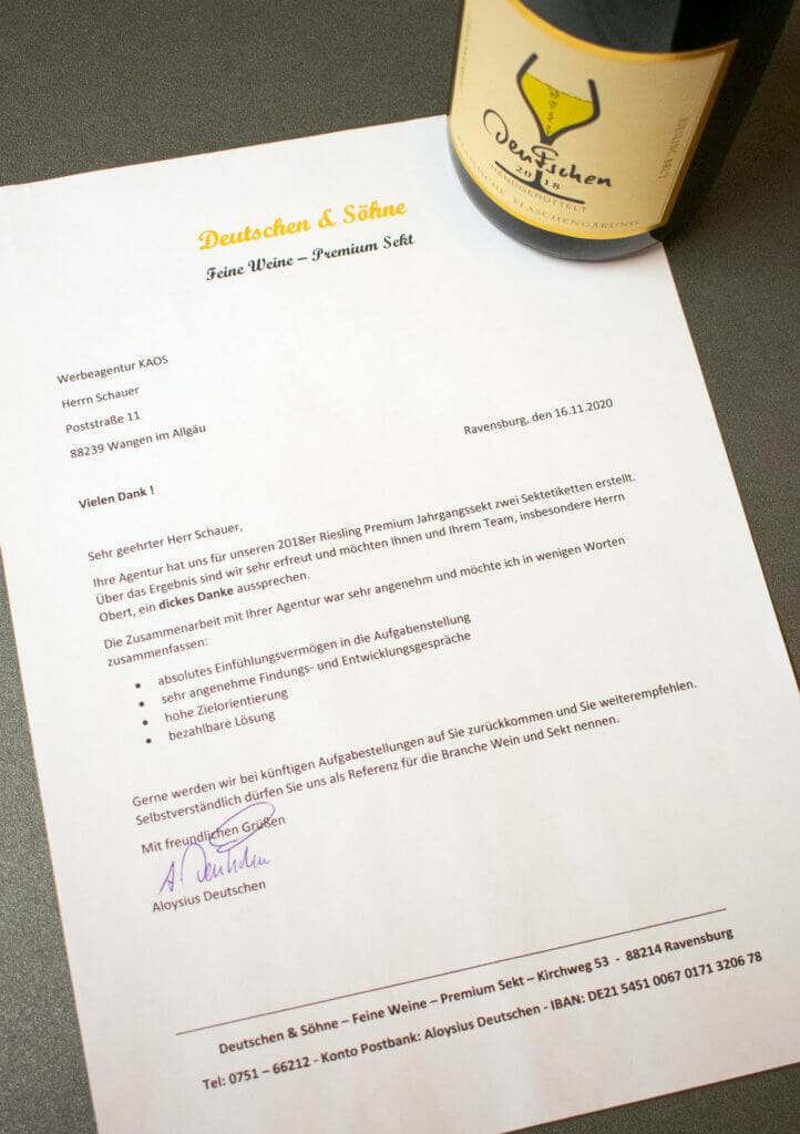 Dankeschön-Brief Deutschen & Söhne