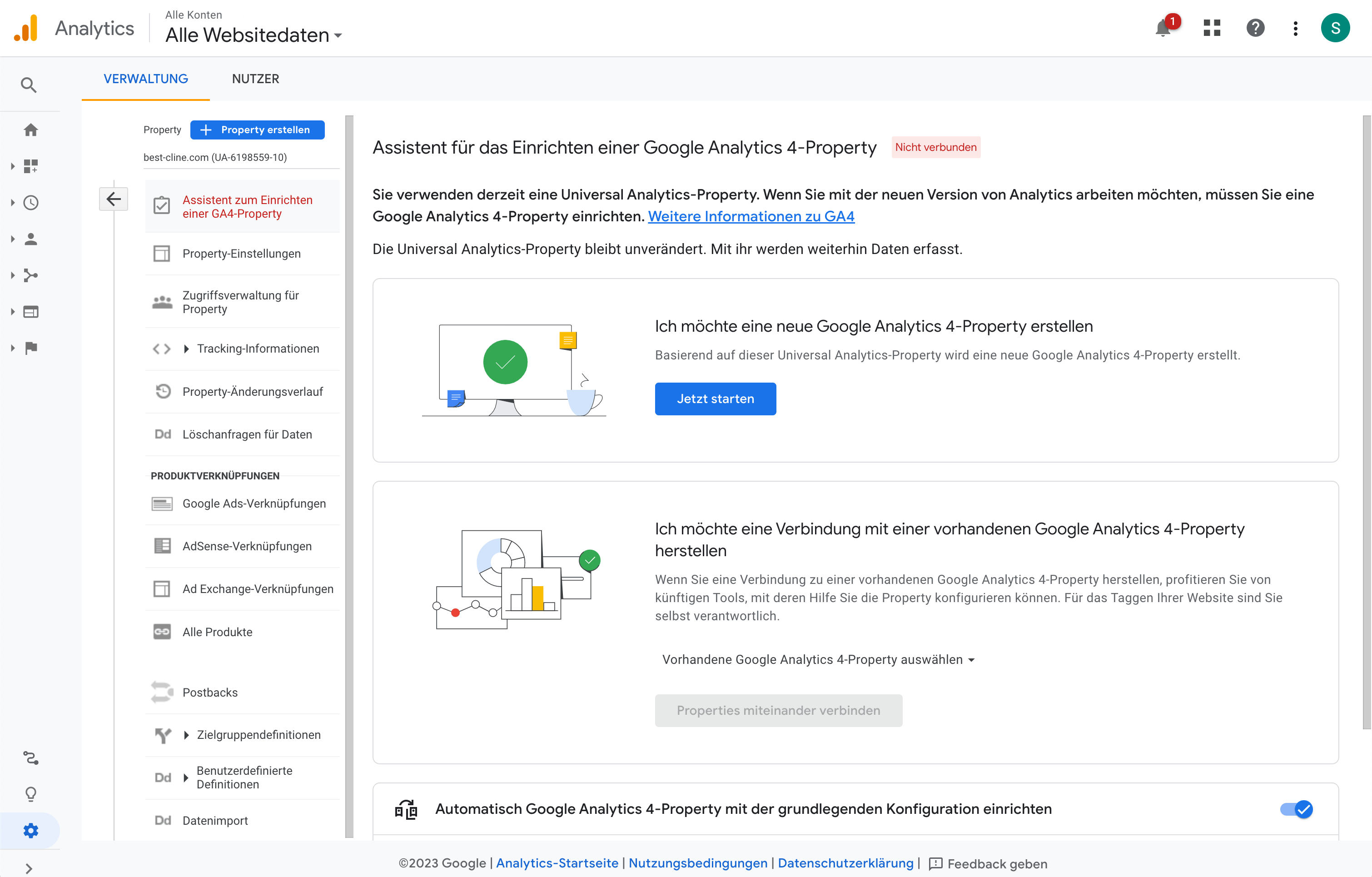 Screenshot Schritt 1 Google Analytics Umstellung